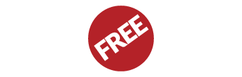 Red circle icon with the word 'FREE' in bold, white, diagonal text.