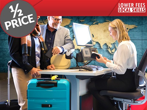 Half price tourism and hospitality training. 