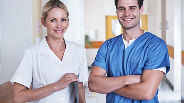 Male and female healthcare workers.